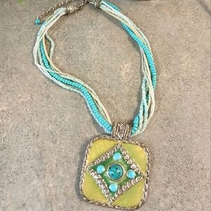 NWOT Silver Turquoise Seed Bead & Green Statement Necklace